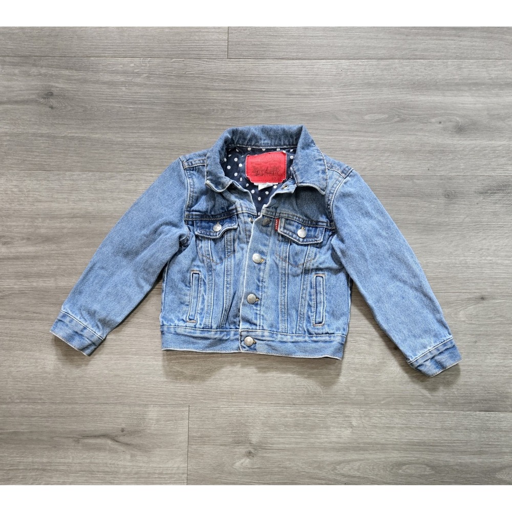 Levi Strauss Denim Trucker Jacket Toddler 3T Blue Polka Dot Lined Western Cotton